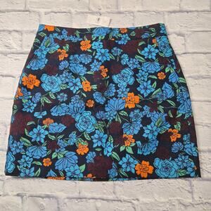 NWT Loft Pencil Skirt Forest Blooms Blue Black Orange Floral Woven Lined size 8